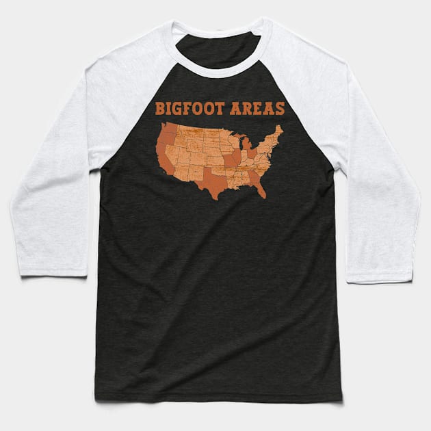 Bigfoot Areas - Bigfoot Sasquatch Believer Baseball T-Shirt by Anassein.os